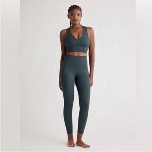 Quince Ultra-Soft V-Neck Cropped Tank and Leggings Set in Heather Green